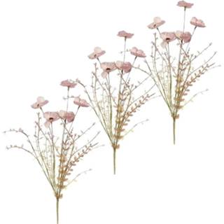 👉 Kunstbloem roze Set van 8x stuks papavers/klaproos gedroogde kunstbloemen 53 cm