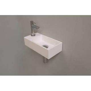 👉 Fontein wit glans chroom INK Versus Fonteinpack Polystone Inclusief Kraan Links Sifon En Plug 36x18x9 cm 8719304766896