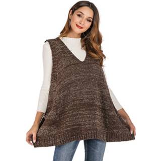 👉 Vest bruin l active kleding Lange sectie losse V-hals gebreide zakken Pullover (kleur: maat: L) 6922740038409