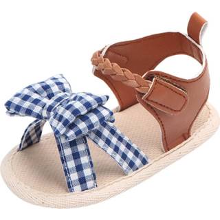 Zomerschoenen blauw antislip 12 active baby's meisjes Bow Plaid Soft Weave Crib Baby Enkele Sandalen, Maat: (Blauw) 6019953292275