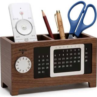👉 Pennenhouder houten active Perpetual Calendar Pen Box Creative Multifunctionele Office Desktop Storage Supplies Walnoot