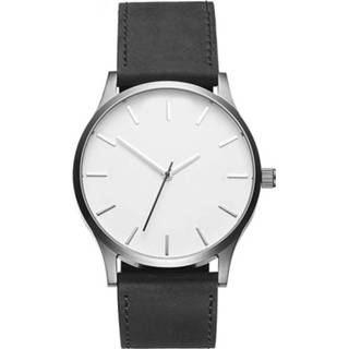 👉 Riem zwart wit active mannen Heren eenvoudig mat lederen quartz horloge (zwart + wit)