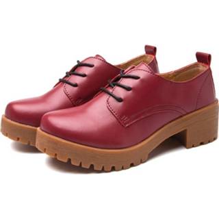 👉 Leren schoen rood 41 active vrouwen Ronde kop Dikke hak College Windstijl Microfiber schoenen Casual voor dames (Kleur: Maat: 41) 6922634355544