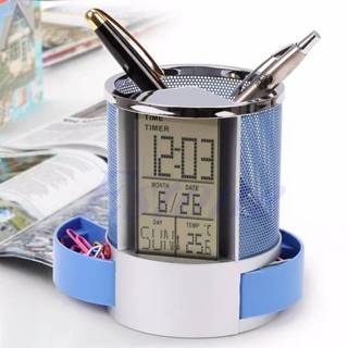 👉 Opbergdoos blauw active Desk Mesh Pen Potloodhouder Perpetual Calendar Kantoorbenodigdheden Multifunctionele digitale LED-pennen (blauw)