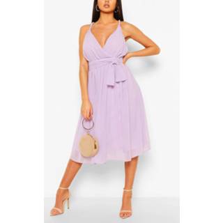 👉 Chiffon Pleated Midi Skater Bridesmaid Dress, Lilac