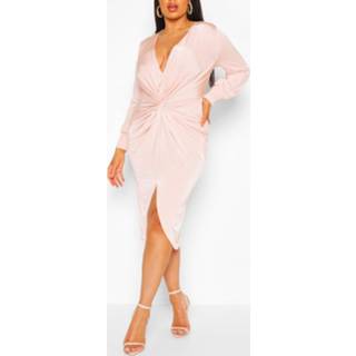 👉 Plus Twist Front Plunge Midi Dress, Blush