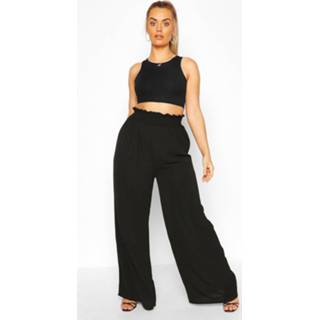 👉 Plus Woven Shirred Waist Wide Leg Trouser, Black