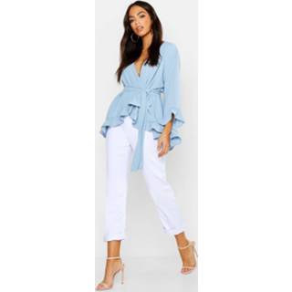 👉 Blous vrouwen sky Ruffle Hem Wrap Blouse,