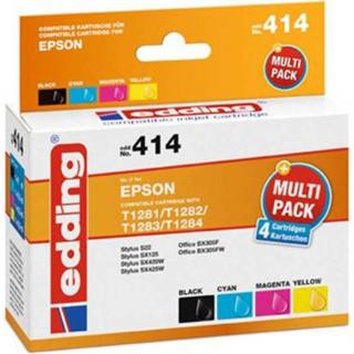 👉 Zwart cyaan magenta geel Edding Cartridge vervangt Epson T1281/T1282/T1283/T1284 Multipack 4 Compatibel Combipack Zwart, Cyaan, Magenta, EDD-414 18-414 4043023604141