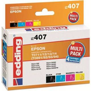 👉 Zwart cyaan magenta geel Edding Cartridge vervangt Epson T0711/T0712/T0713/T0714 Multipack 4 Compatibel Combipack Zwart, Cyaan, Magenta, EDD-407 18-407 4043023614072