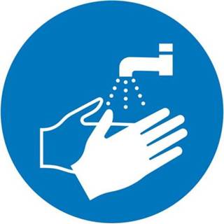 👉 Gebodsbord Handen wassen, HygiÃ«ne en afstand Zelfklevende folie (Ã) 50 mm ISO 7010 6 stuk(s) 4044589371720