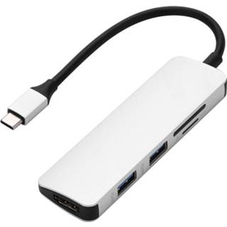👉 Zilver active Type-C Type C Hub USB USB3.1 met HDMI 5 in 1 Combo 2 USB3.0-poorten SD TF-kaartlezer USB-adapter (zilver)