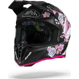 👉 Zwart mat active Dubbel-D tegraalhelm roze binnenvoering polycarbonaat graphic Airoh twist 2.0 mad crosshelm 8029243295525