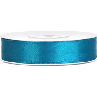 👉 1x Hobby/decoratie turquoiseblauw satijnen sierlinten 1,2 cm/12 mm x 25 meter