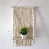 👉 Ornament 40x15cm Bohemian Wooden Handmade Macrame Wall Hanging Rope Shelf Floating Plant Rack Stand Tapestry Home Decor