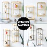 👉 3/4 Layers Nordic Iron Rectangular Grid Wall Storage Rack Shelf Hanging Geometric Figure Display Crafts Decorative Shelves