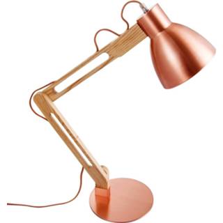 👉 Bureaulamp koper vintage binnen hout textiel Home sweet Wood ↕ 70 cm - 8718808100267