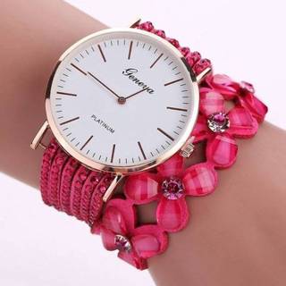 👉 Studs armband diamanten active vrouwen ronde wijzerplaat bloem horloge (roos)