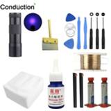 👉 Make-up remover LOCA tp-2500 UV Glue 5ml + curing light+Uv +Cut Wire+clean clothes+clean knife+pry tool For iphone LCD Repair