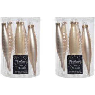 👉 Kerstbal parel glans 12x Licht parel/champagne glazen pegels kerstballen 15 cm mat/glans