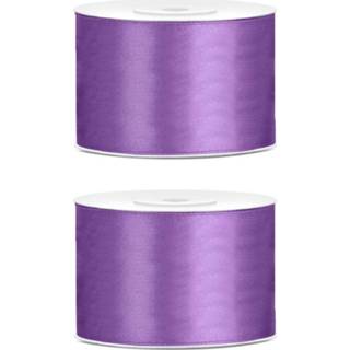 👉 Lavendel 2x Hobby/decoratie satijnen sierlinten 5 cm/50 mm x 25 meter