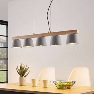 👉 Hanglamp grijs hout beton a++ Lindby Kalinda hanglamp, beton, hout, 5-lamps