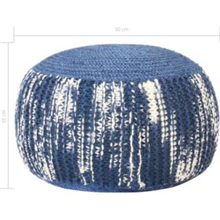 👉 Poef blauw wit wol active handgebreid 50x35 cm en 8719883819211