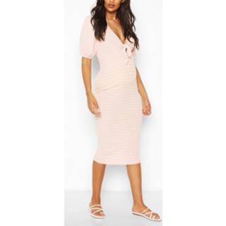 👉 Dress roze vrouwen Maternity Nursing Ribbed Bow Midi Dress, Pink