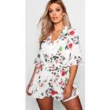 👉 Plus Floral Printed Ruffle Hem Romper, Ivory