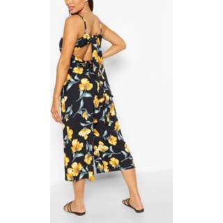 👉 Floral Print Tie Back Culotte Jumpsuit, Navy