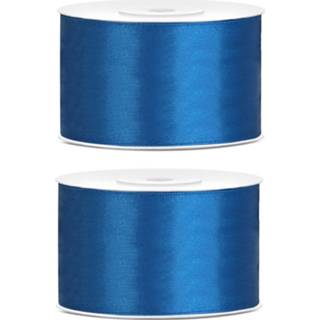 👉 Verpakkingsmateriaal blauwe 2x satijnlint rollen 3,8 cm x 25 meter cadeaulint