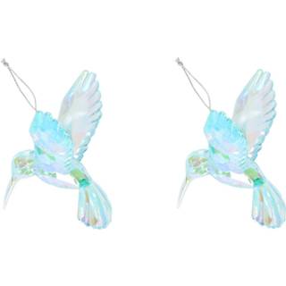 👉 Groen 2x Kerstboomversiering iriserende kolibrie vogeltjes 10 cm