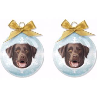 👉 Kerstversiering 2x stuks honden kerstballen Labrador Chocolate 8 cm