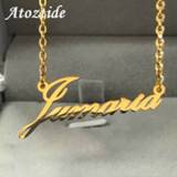 👉 Hanger steel goud Atoztide Stainless Personalized Custom Name Necklace Mirror Surface Gold Choker Pendant Nameplate Gift