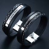 👉 Armband leather steel Vnox Customize Name Quotes Bracelets for Men Glossy Stainless Layered Braided Bangle Personalized DAD Husband Gift