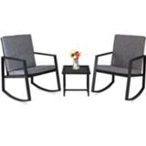 👉 Sofa zwart 【US Warehouse】3 PCS Rocking Chairs Set Outdoor Patio Furniture with Glass Coffee Table (Black) （Outdoor rattan sofa）