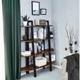 👉 Organizer Bookshelf with 4 Tiers Corner Shelf Shelves and Storage Industrial Bookcase Wood Furniture Living Room