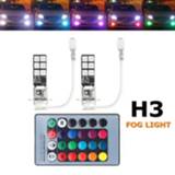 Afstandsbediening 2pcs car fog lights H3 5050 RGB light bulb + remote control LED 12SMD