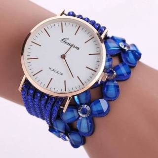 👉 Studs armband blauw diamanten active vrouwen ronde wijzerplaat bloem horloge (blauw)