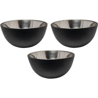 👉 Schaal zwart RVS 3x Salade schalen/kommen 19 cm mat