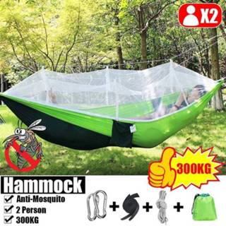 👉 Hangmat 1-2 Person Outdoor Camping Hammock with Mosquito Net 300KG Load High Strength Parachute Fabric Hanging Bed Hunting Sleep Swing