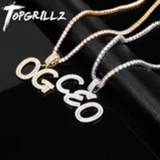 👉 Hanger goud zilver TOPGRILLZ Custom Name Baguette Letters Hip Hop Pendant Chain Gold Silver Bling Zirconia Men's Jewelry