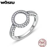 👉 Zilver vrouwen WOSTU 2019 Hot Sale Real 925 Sterling Silver Lucky Circle Finger Rings For Women Fashion Jewelry Gift Dropshipping CQR041