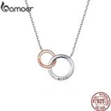 👉 Rose goud zilver vrouwen Bamoer Double Circle Chain Necklace for Women Gold Color 925 Sterling Silver Miss & Love Wedding Fine Jewelry BSN159