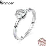 👉 Zirconia zilver vrouwen Bamoer Basic Clear Finger Ring 925 Sterling Silver Minimalist Women Engagement Wedding Band SCR535