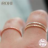 👉 Zilver vrouwen meisjes ROXI 925 Sterling Silver Rings for Women Slim Stacking Beaded Wedding Band Eternity Ring Finger Jewelry Girl Gift