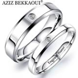 👉 Steel vrouwen AZIZ BEKKAOUI Engrave Name Couple Rings Simple Style Stainless Wedding with Crystal for Women Men Promise Jewelry