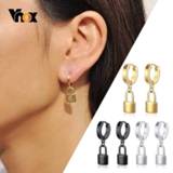 👉 Steel vrouwen Vnox Personalize Initial Lock Huggie Earrings for Women Stainless Dangle Customized Letter Sister Candid Jewelry