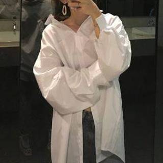 👉 Blous wit Plain Oversized Blouse White - One Size