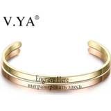 👉 Armband rose goud zilver steel vrouwen V.YA Fashion Simple Engraved Bracelet For Men & Women Customized Bangle Gold/ Silver Color Stainless Friends Gift